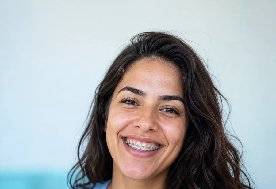 Mulher sorrindo de aparelho